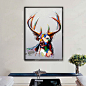 手绘油画装饰画客厅画餐厅挂画欧式壁画有框画抽象动物 发财之鹿-淘宝网