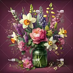 Ai产生的 花朵 玫瑰 花瓶 花束 春天 装饰 水仙 自然