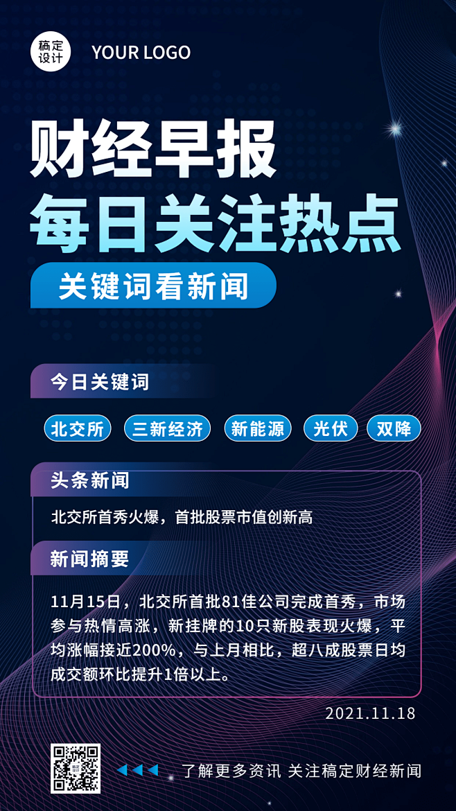 金融保险热点新闻财经早报炫酷海报