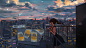 傍晚 女孩子 夜景 都市 流星2k动漫壁纸