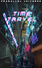 该作品是我创想的一名时间旅客，他从未来而来，到未来去，空间颠倒，时空交错，
以赛博朋克的风格做出时间旅客ONE和TWO，又分别用红蓝和绿蓝为色调做了两张RED 和GREEN，
在旅客的前方就是另一个平行世界。