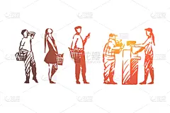 顾客,人,商店,排队等,市场,商务,篮子,食品,食品杂货,站