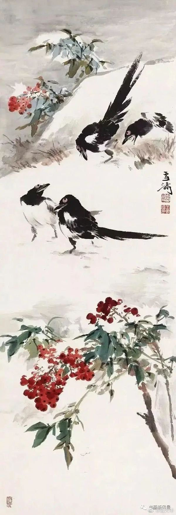 国画花鸟# 王雪涛（1903～1982）画喜鹊​​​​