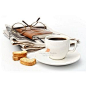 Cup of hot coffee and newspaper with glasses on white background@北坤人素材