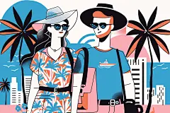 扁平风旅游清新踏青插画