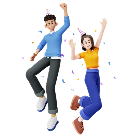 Happy friends jumpin...