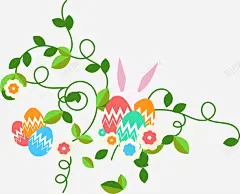 复活节多彩树藤彩蛋高清素材 兔子 复活节 彩蛋 春天 春季 春日 树藤 自然 元素 免抠png 设计图片 免费下载