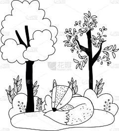 季节,秋天,狐狸,式样,卡通,可爱的,自然,动物园,多样,图像
