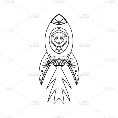 火箭,绘画插图,乱画,外星人,矢量,卡通,分离着色,手,白色背景,股票
