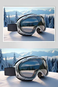 AI数字艺术冬季冬天滑雪设备元素