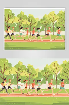 AI数字艺术扁平风校园运动会人物插画