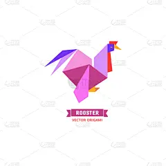小公鸡,卡通,图标,可爱的,折纸工艺,几何形状,摆拍,模板,动物,复古