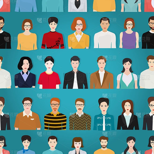 Seamless vector pattern with different people on a素材-花瓣网