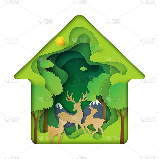 鹿家绿屋以自然概念纸艺术为背景