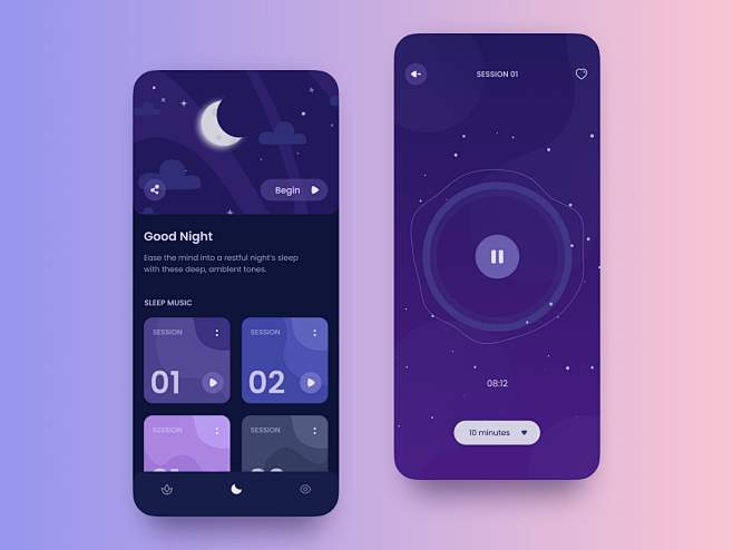 冥想应用程序UI概念梦月亮紫罗兰色夜间播...