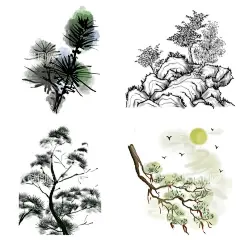 水墨松树松枝迎客松水墨画  - 源文件下载【酷图网】水墨松树,松枝,迎客松,水墨画,免扣,背景素材