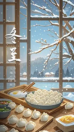 冬至节气插画节日大气唯美简约海报