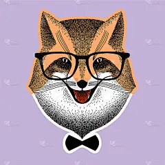 戴眼镜的狐狸的肖像。狐狸系领结。福克斯潮人的风格。狡猾的狐狸的笑容。用于海报、印花或t恤。骗子，机灵