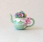 Miniature Pretty Flower Topped Teapot OOAK by C by ArtisticSpirit. Cute.