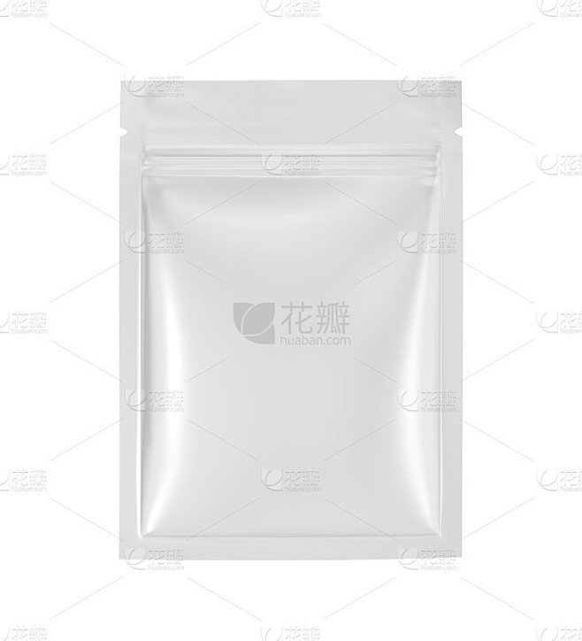 空白白色箔食品包装拉链模型，孤立在白色背...