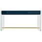 French Marcello Desk in Blue Lacquer, Glass, and Brass by Joris Poggioli For Sale at 1stDibs