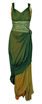 1910's Sage-Green & Golden Silk Chiffon Asymmetric Draped Gown.