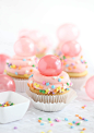 bubble gum frosting cupcakes with gelatin bubbles.