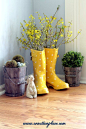 Rain Boot Vase. A cute way to brighten up your dorm decor for spring