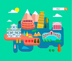 国外知名地标旅游插画