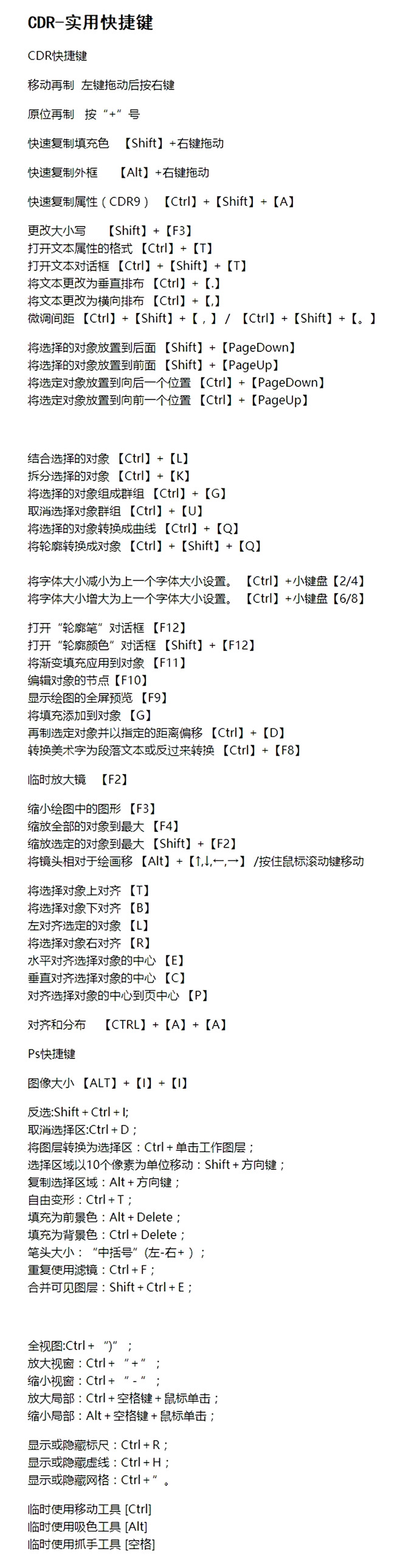 cdr-ps-实用快捷键