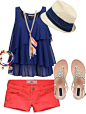 summer outfits not crazy about the hat but love the navy and orange together!