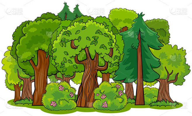 落叶松和针叶松混交林的卡通画
