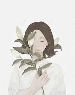 唯美插画png免抠素材_新图网 https://ixintu.com 女孩 白色 茶花 装饰画