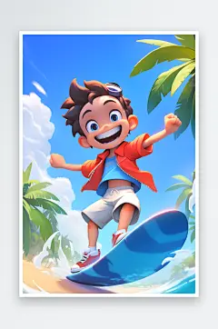 夏季海边冲浪3D立体游泳度假人物模型