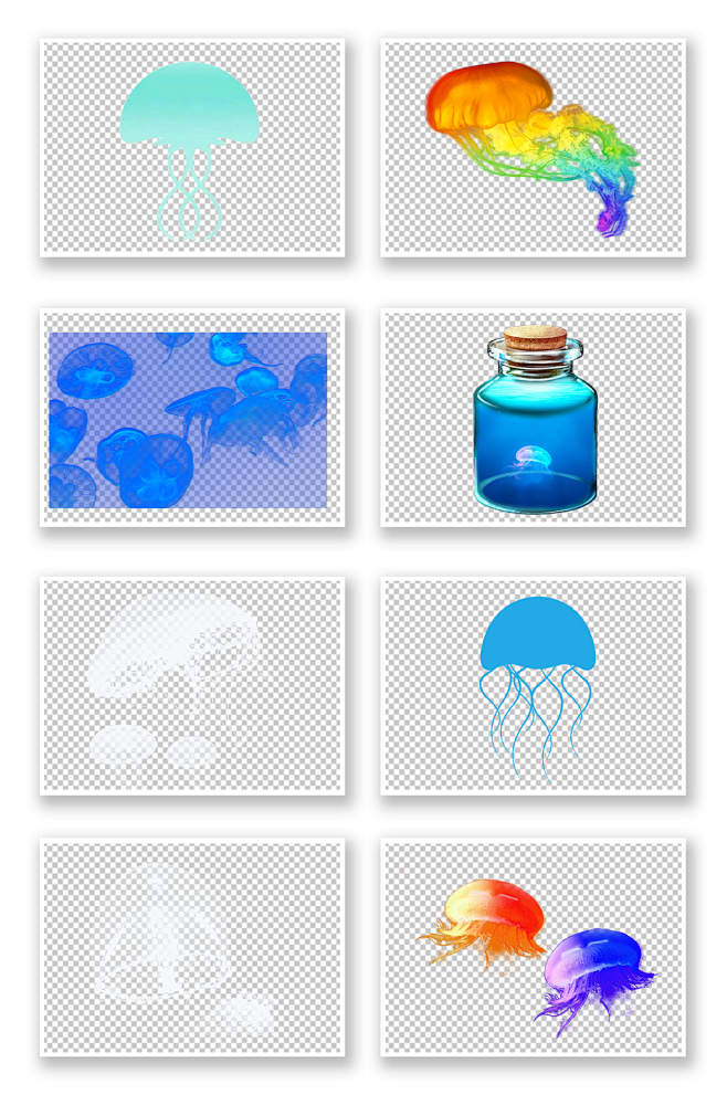 玻璃蓝色水母PNG元素