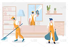 专门技术,绘画插图,概念,矢量,住宅内部,商务,传单,清洁工,女人,设备用品