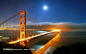 傍晚旧金山大桥灯光风景高清背景桌面图片素材