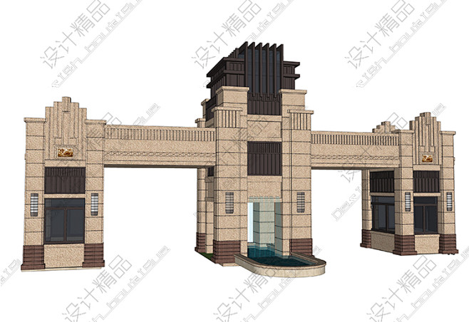 sketchup园林景观欧式小区入口景墙...