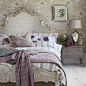 Bed. Headboard, Footboard painted Silver: Glamorous silver bedroom:: This stylish bedroom combines silver gilding, glamorous furniture and large-scale prints for a modern twist on a classic look. House to Home UK: 