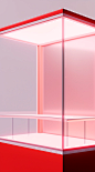 An open red display case with a small light under it, in the style of minimalist linework, dark white and light pink, hyperrealistic environments, emerging design, isometric view, white background, 32k uhd, post-conceptual, minimalist detail