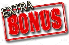 股票插图-大红色文本:额外的奖金，3D插图，孤立的白色背景。