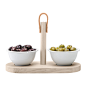 Buy LSA International Utility Tapas Duo Set - Milk White/Ash | Amara : Host a stylish dinner party with this Utility Tapas Duo set from LSA International.  Featuring a stemmed ash wood tray, it is enhanced with a natural leather handle and features two en