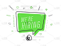 We're hiring with green speech bubble on white bac