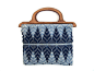 vintage blue woven small handbag / wood handle boho purse