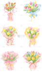素材组合-母亲节郁金香花束插画元素