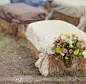 fall decorated hay seats for weddings - Cute Idea but not sure what to do about incorporating real chairs for older people. Something to think about!