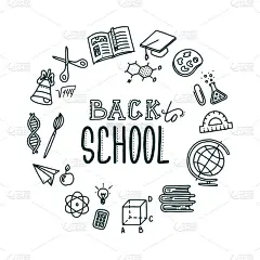 Back to school round banner. Hand drawn objects ne