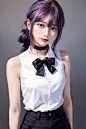 General 1536x2304 Chainsaw Man bomb devil Reze (Chainsaw Man) cosplay vertical bow tie looking at viewer simple background AI art