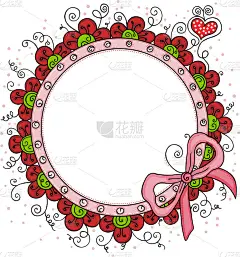 Round frame made of flowers and ribbon bow