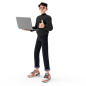 Young boy holding laptop and showing thumb up 3D Illustration